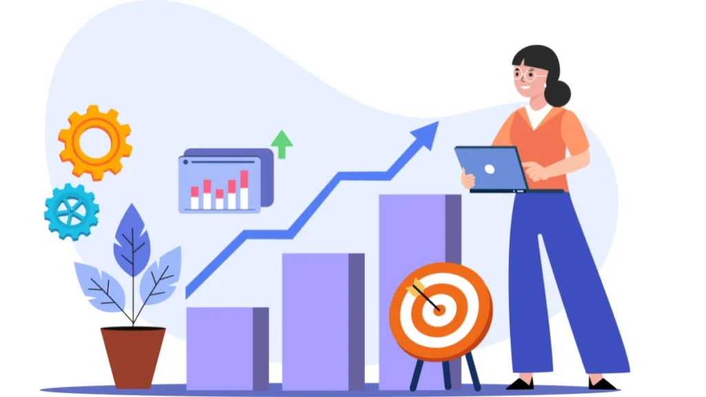 Digital productivity tools tracking goals and performance with charts, graphs, and target metrics